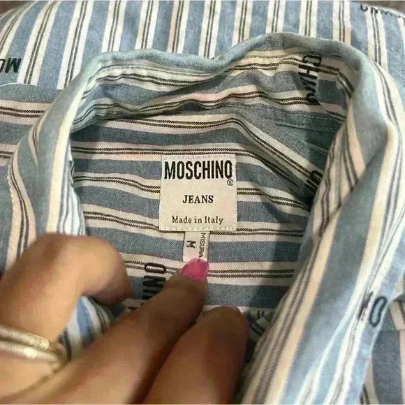 Moschino Vintage 90’s Pin Stripe Peace Button Up Long Sleeve - Picture 5 of 6